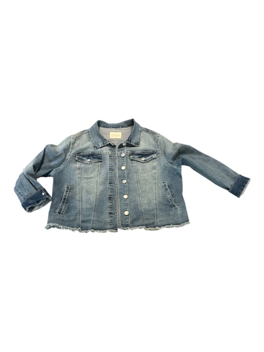 ANGELS JEANS FOREVER YOUNG Jean Jacket Size 1X Stretchy Raw Hem